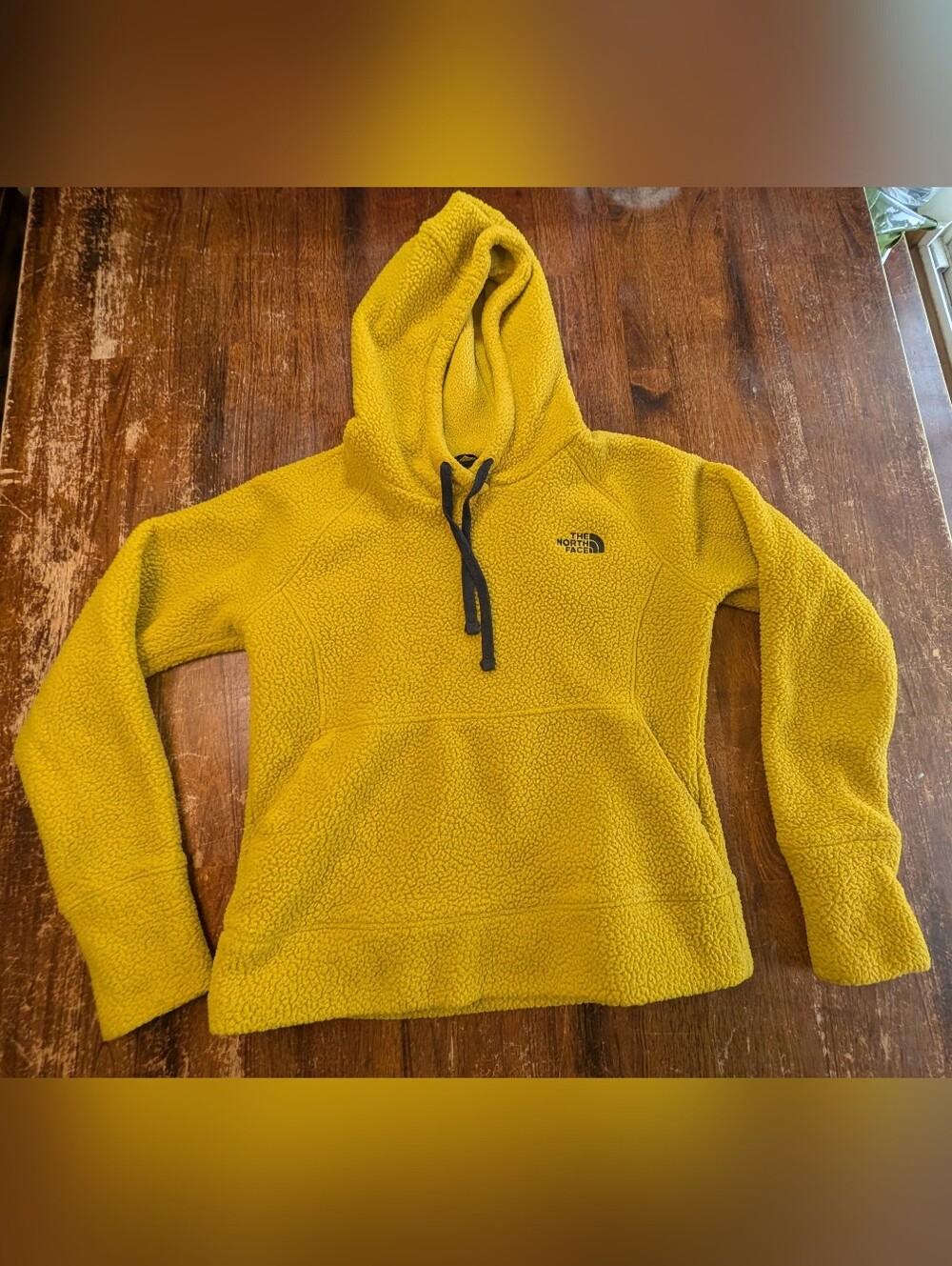 The North Face Sherpa Hoodie Yellow Logo Womens Small Sweatshirt Used